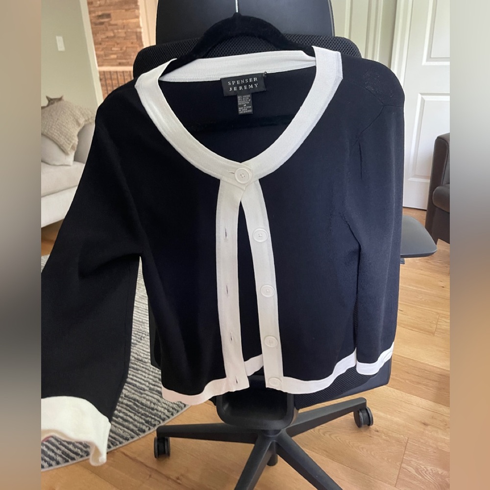 Chic Black and White Cardigan by Spense